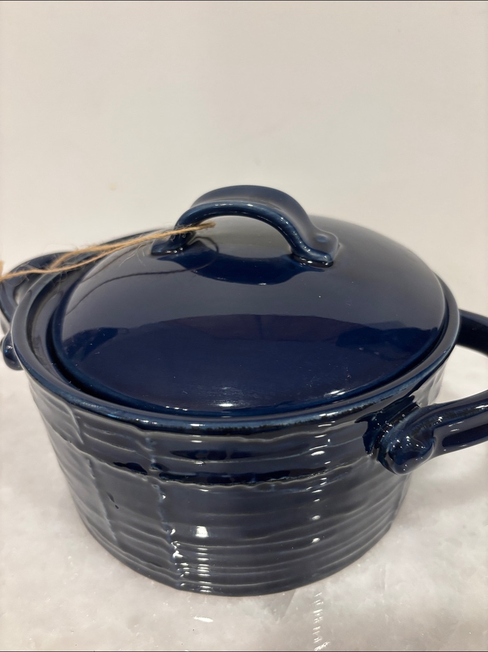 Robert Stanley Navy Blue Ribbed Ceramic Casserole Dish with Lid 1qt